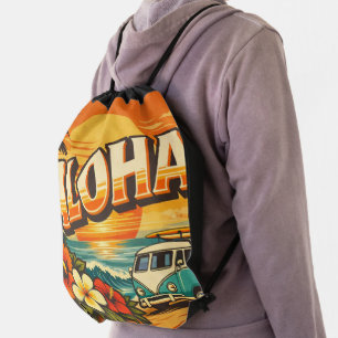 Aloha Island Vibes Sunset Scene Drawstring Bag