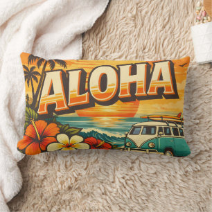 Aloha Island Vibes Sunset Scene Lumbar Pillow
