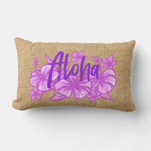 Aloha Kakahiaka Hawaiian Hibiscus Faux Grass Cloth Lumbar Pillow
