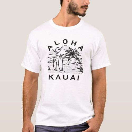 Aloha Kauai Hawaii Hawaiian Island Palm Tree Surfb T_Shirt