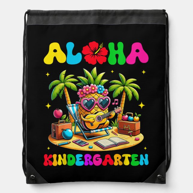 Aloha Kindergarten Pineapple Hawaii Back to School Drawstring Bag (Front)