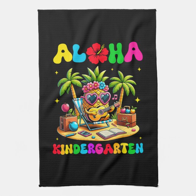 Aloha Kindergarten Pineapple Hawaii Back to School Kitchen Towel (Vertical)