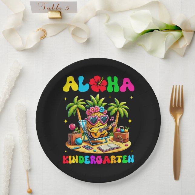 Aloha Kindergarten Pineapple Hawaii Back to School Paper Plates (Wedding)