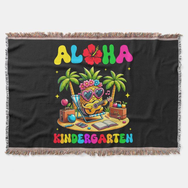 Aloha Kindergarten Pineapple Hawaii Back to School Throw Blanket (Front)