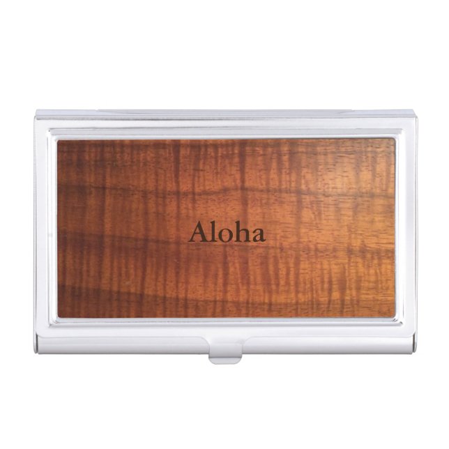 Aloha Koa Wood Design Business Card Holder (Front)