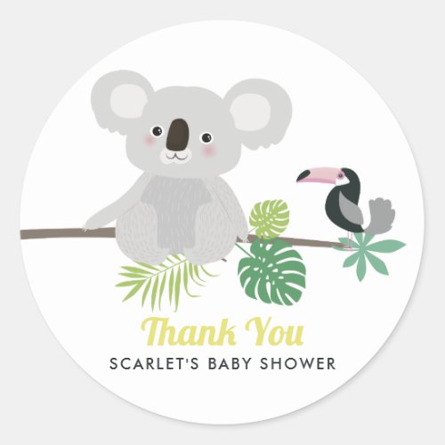 Aloha Koala  Toucan Baby Shower Thank You Sticker