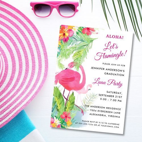 Aloha Lets Flamingle Graduation Luau Party Invitation