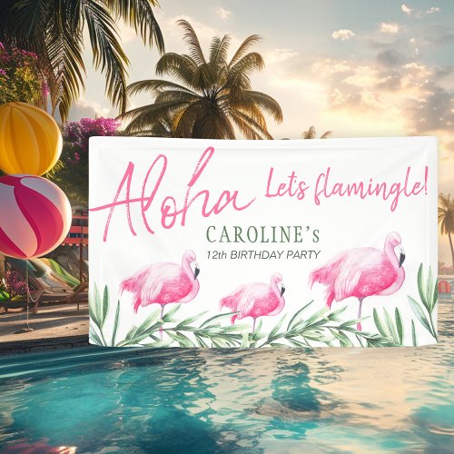 Aloha Lets Flamingle tropical birthday party sign