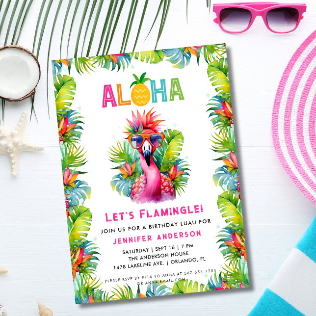 Aloha Let's Flamingle Tropical Flamingo Birthday Invitation (Creator Uploaded)