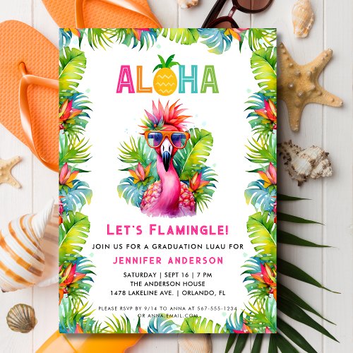 Aloha Lets Flamingle Tropical Graduation Luau Invitation