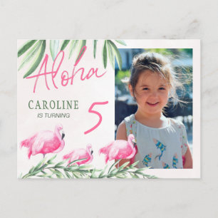 Aloha Lets Flamingle tropical PHOTO birthday party Postcard