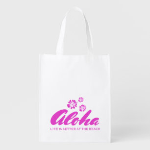 Aloha life is better at the beach reusable grocery bag