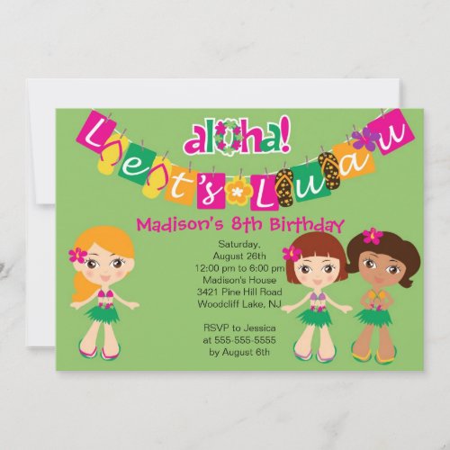 Aloha Little Luau Party Birthday Invitation