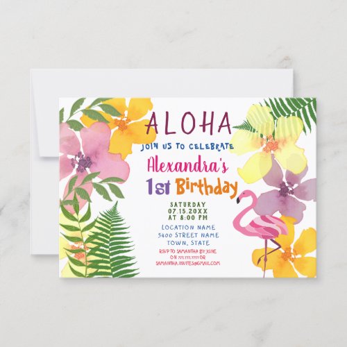 Aloha Luau 1st Birthday Invitation