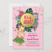 Aloha luau baby girl shower invitation pink gold (Front)