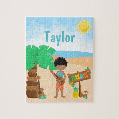 Aloha Luau Beach African American Boy Jigsaw Puzzl Jigsaw Puzzle