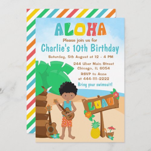 Aloha Luau Beach Birthday African American Boy Inv Invitation