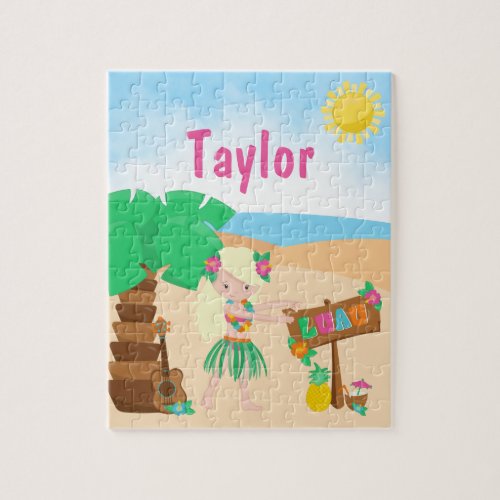 Aloha Luau Beach Blonde Hair Girl Jigsaw Puzzle