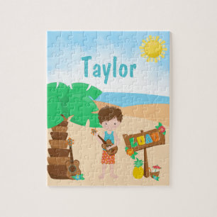 Aloha Luau Beach Brown Hair Boy Jigsaw Puzzle