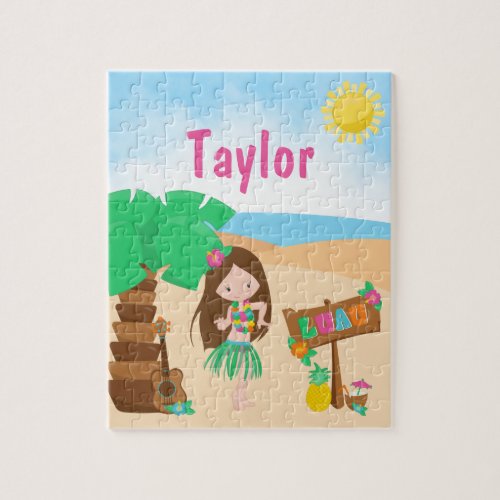 Aloha Luau Beach Brown Hair Girl Jigsaw Puzzle