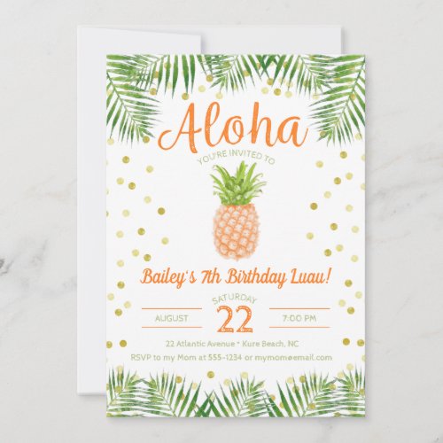 Aloha Luau Birthday Invitation Tropical Pineapple