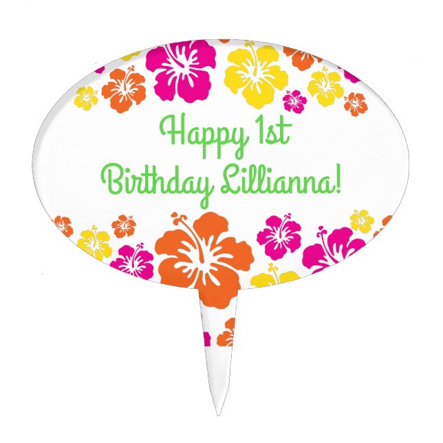 Aloha Luau Birthday Party Cake Topper (Front)
