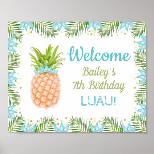 Aloha Luau Birthday Party Decor Blue Gold Welcome