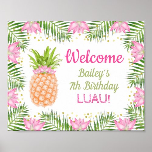 Aloha Luau Birthday Party Decor Pink Gold Welcome