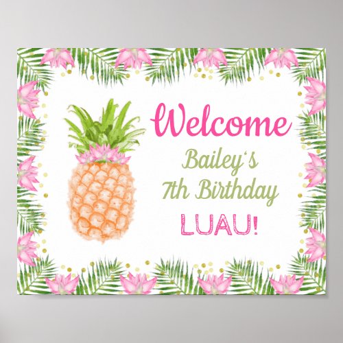 Aloha Luau Birthday Party Decor Pink Gold Welcome