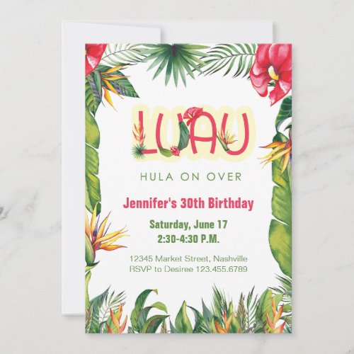 Aloha Luau Birthday Tropical Floral Party Invitation