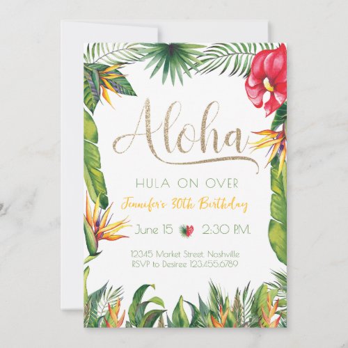 Aloha Luau Birthday Tropical Floral Party Invitation