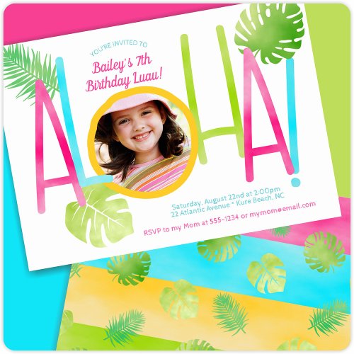 Aloha Luau Birthday Tropical Photo Invitation