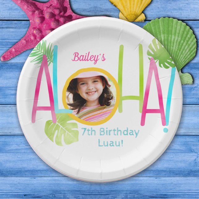 Aloha Luau Birthday Tropical Photo Paper Plates (Creator Uploaded)