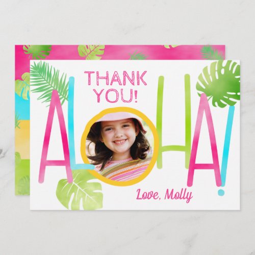 Aloha Luau Birthday Tropical Photo Thank You Card