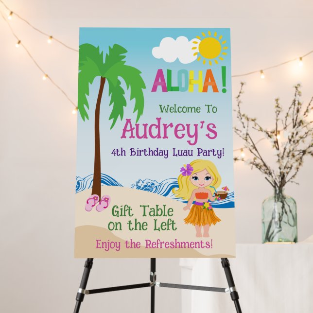Aloha Luau Birthday Welcome Sign (In Situ (Stand))