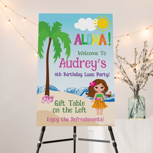 Aloha Luau Birthday Welcome Sign (In Situ (Stand))