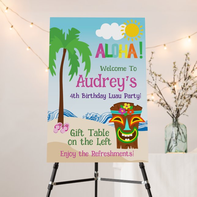 Aloha Luau Birthday Welcome Sign (In Situ (Stand))