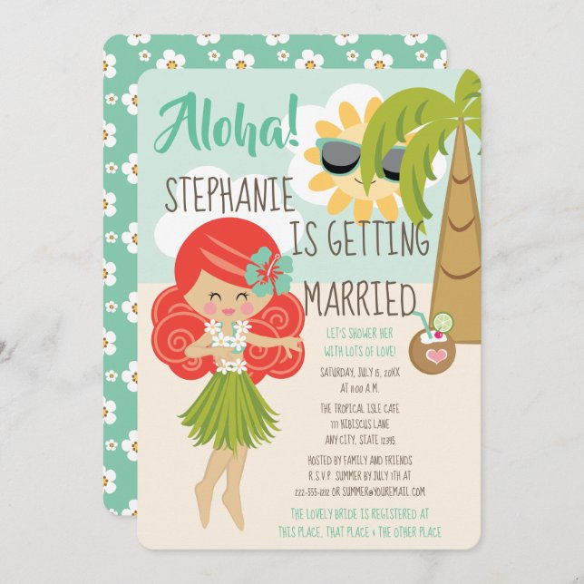 Aloha Luau Bridal Shower Redhead Invitation (Front/Back)