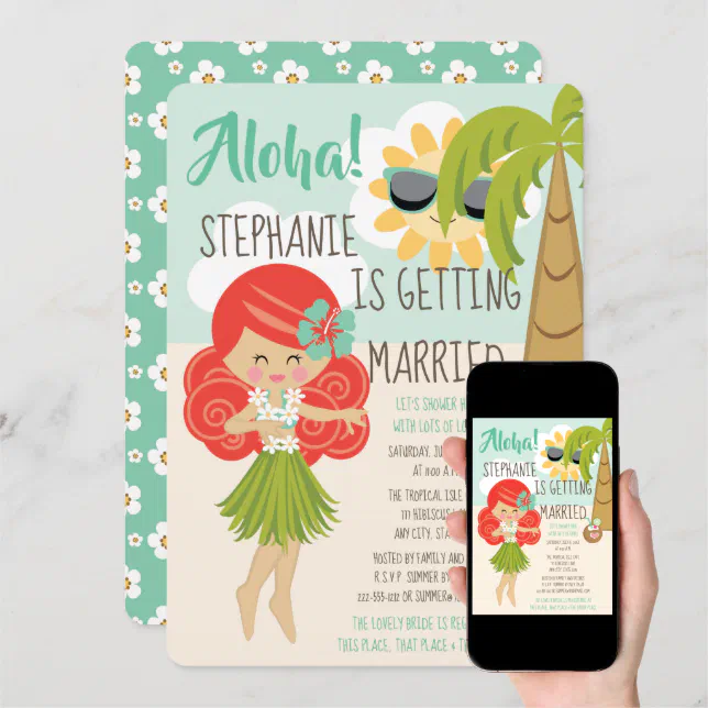 Aloha Luau Bridal Shower Redhead Invitation | Zazzle