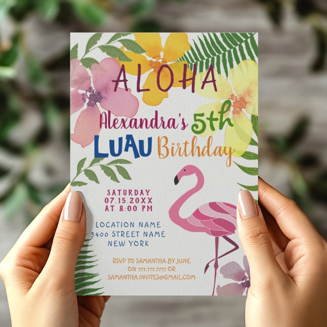 Aloha Luau Flamingo Birthday Invitation (Creator Uploaded)