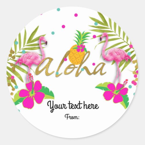 Aloha Luau Girls Tropical Flamingo Party Favor Classic Round Sticker