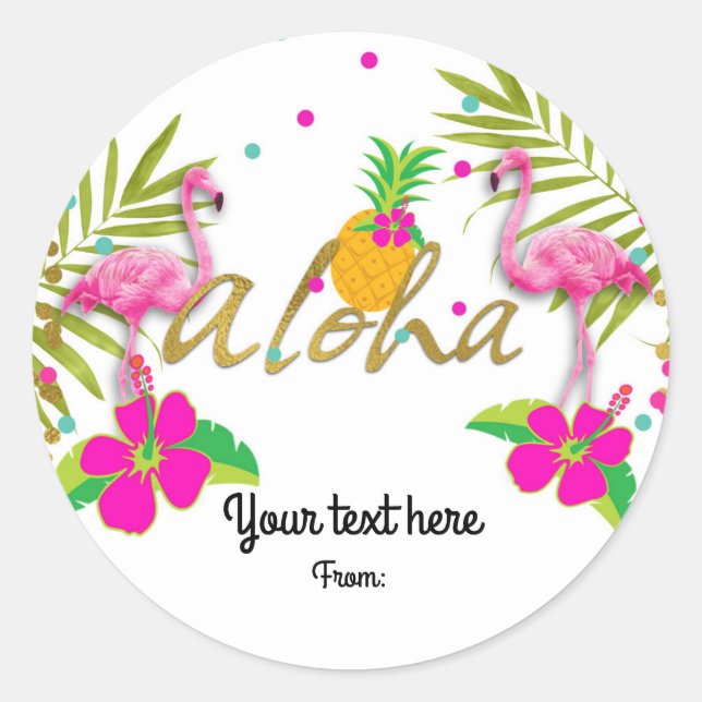 Aloha Luau Girls Tropical Flamingo Party Favor Classic Round Sticker (Front)