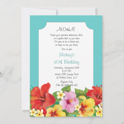 Aloha Luau Hawaiian Birthday Party Invitation