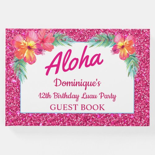 Aloha Luau Hawaiian Tropical Hibiscus Glitter Guest Book