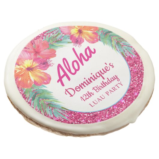Aloha Luau Hawaiian Tropical Hibiscus Sugar Cookie (Angled)