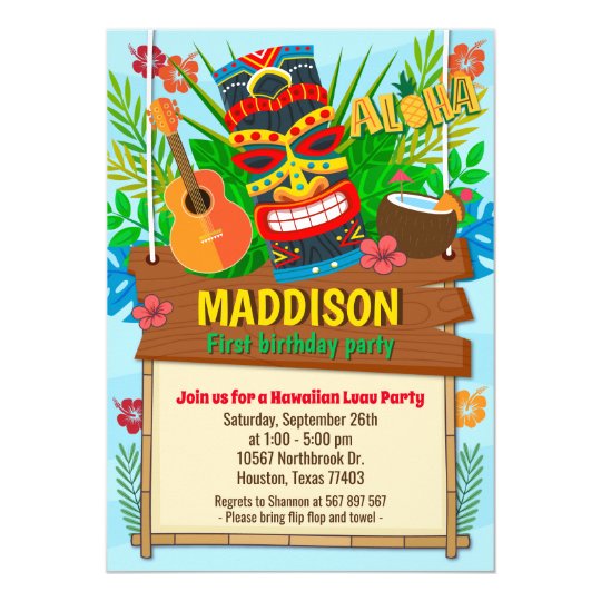 Aloha Luau Hawaiian Tropical Summer Birthday Invitation