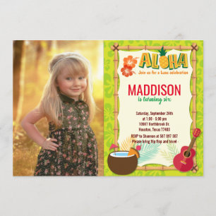 Aloha Luau Hawaiian Tropical Summer Birthday Photo Invitation