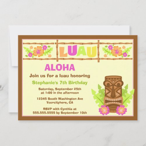 Aloha luau hibiscus cute birthday party invitation