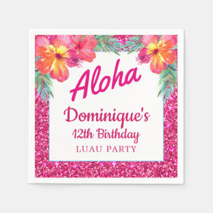 Aloha Luau Party Glitter Tropical Hibiscus Paper Napkins