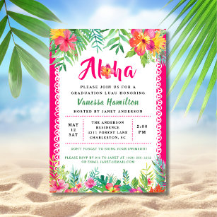 Aloha Luau Party Tropical Graduation Invitation